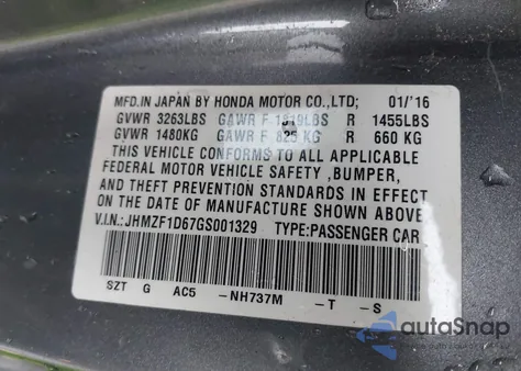 2016 Honda Cr-Z Ex/Ex-L Navi z USA, uszkodzony, nr VIN JHMZF1D67GS001329